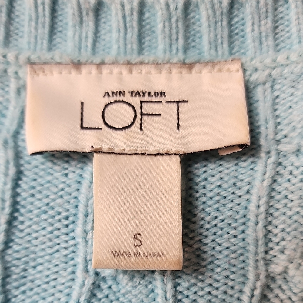 LOFT | 2 Pack Pointelle V-Neck Knit Rabbit Hair Sweaters Pink Blue Bundle | S - Picture 2 of 11